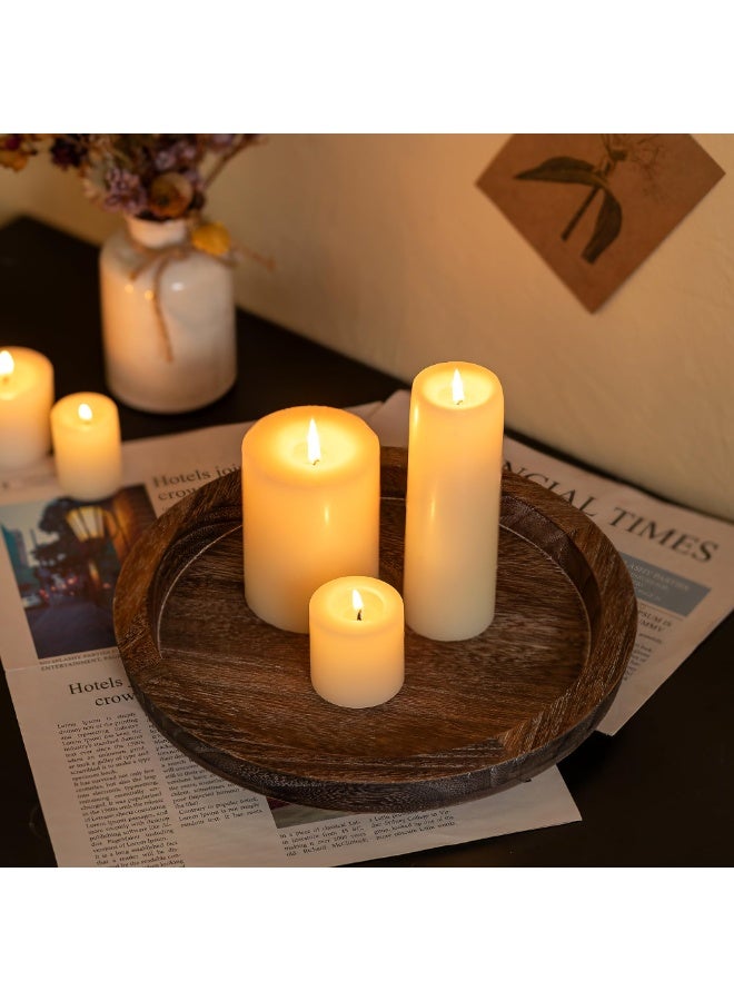 HOMESTAR Round Wooden Candle Holder Tray, Rustic Farmhouse Centerpiece Decor For Coffee Table, Multipurpose Serving and Display Tray For Fruits Bread, Home Decor For Party Wedding Birthday，29cm - Image 2